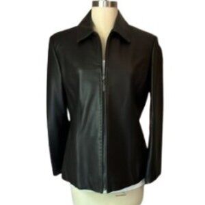 Jones New York Vintage Dark Chocolate Brown Fitted Genuine Leather Jacket - LNC
